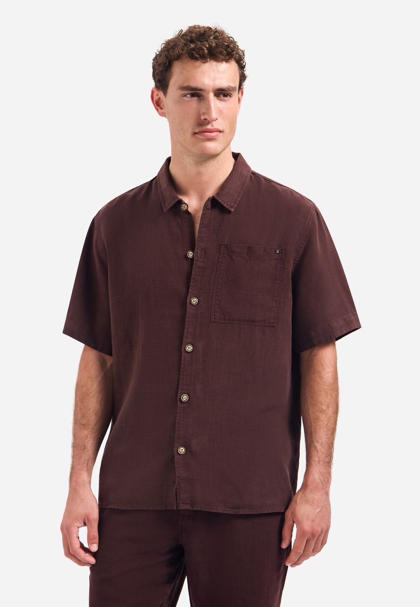 Shirt Short Sleeve With Linen, Garment Dyed
