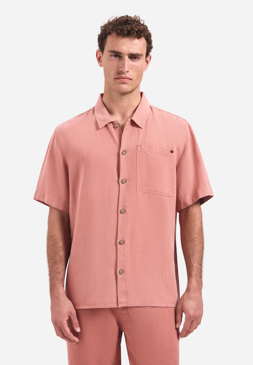 Shirt Short Sleeve With Linen, Garment Dyed