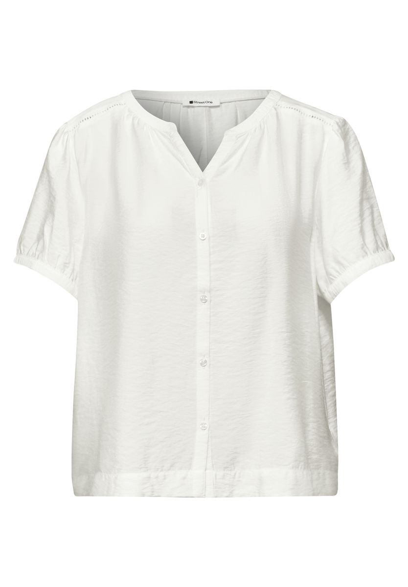Kurzarm Bluse mit Split Neck und Knöpfen