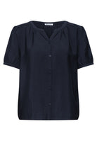 Kurzarm Bluse mit Split Neck und Knöpfen