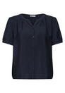 Kurzarm Bluse mit Split Neck und Knöpfen
