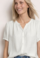Kurzarm Bluse mit Split Neck und Knöpfen