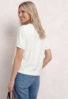 Kurzarm Bluse mit Split Neck und Knöpfen
