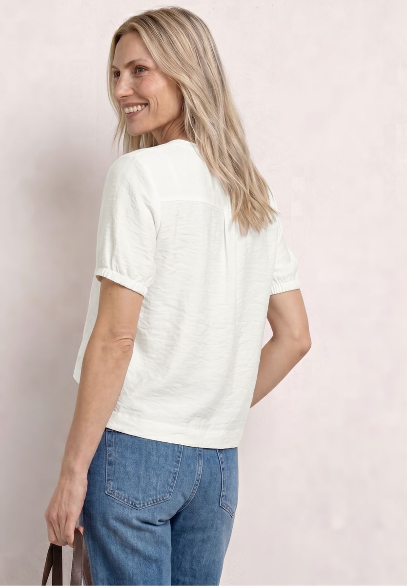 Kurzarm Bluse mit Split Neck und Knöpfen