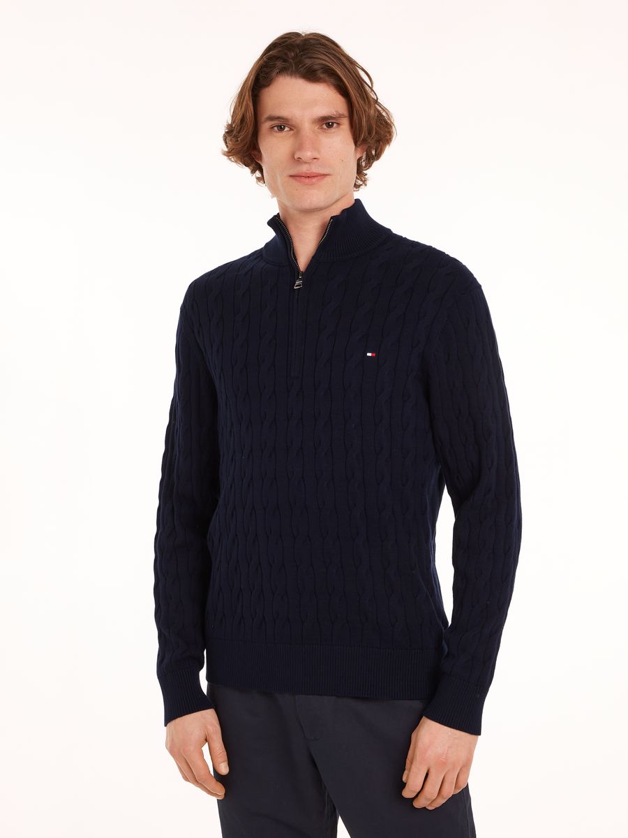 CLASSIC COTTON CABLE ZIP MOCK