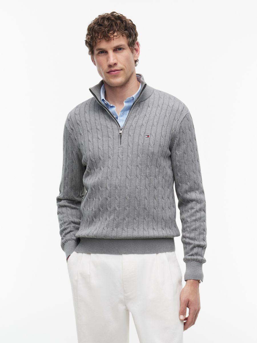 CLASSIC COTTON CABLE ZIP MOCK