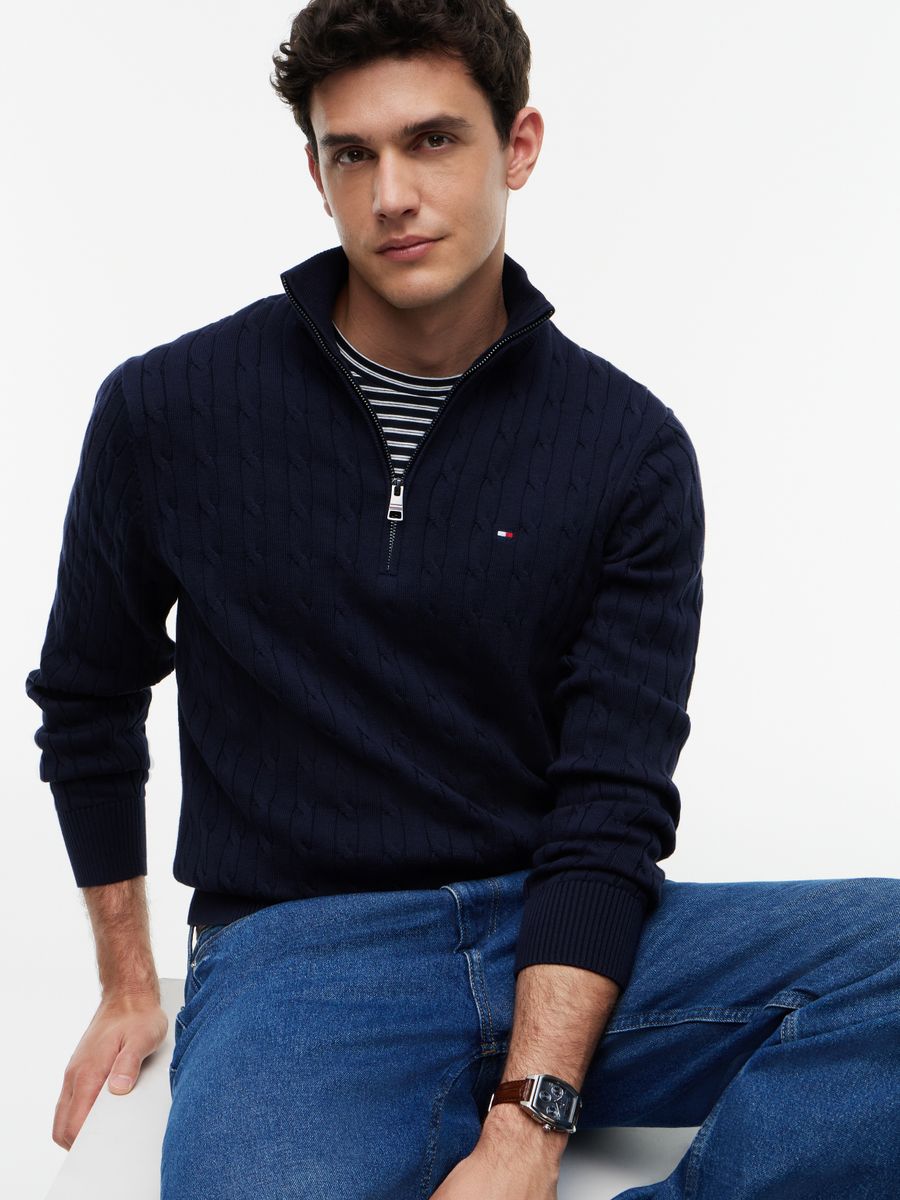 CLASSIC COTTON CABLE ZIP MOCK