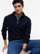 CLASSIC COTTON CABLE ZIP MOCK
