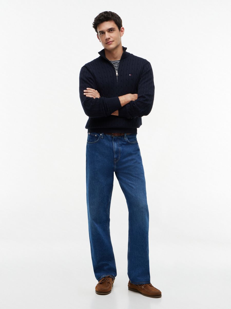 CLASSIC COTTON CABLE ZIP MOCK