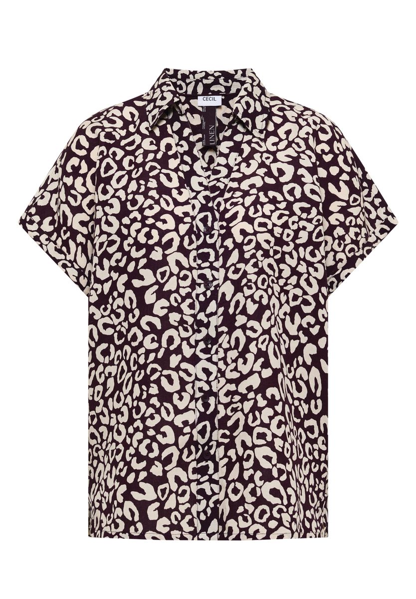 Hemdbluse mit Leo-Print aus Leinenmix