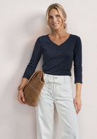 3/4-Arm Shirt mit Knopfdetail