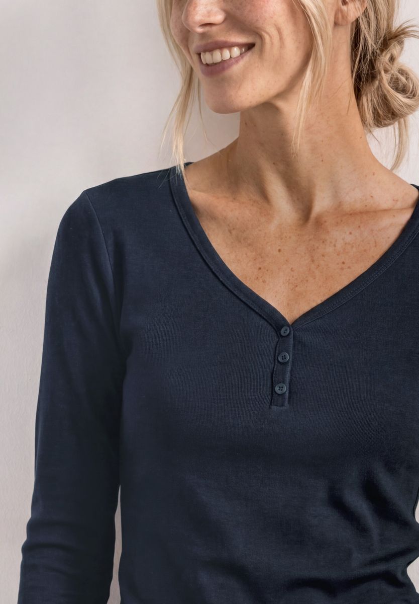 3/4-Arm Shirt mit Knopfdetail