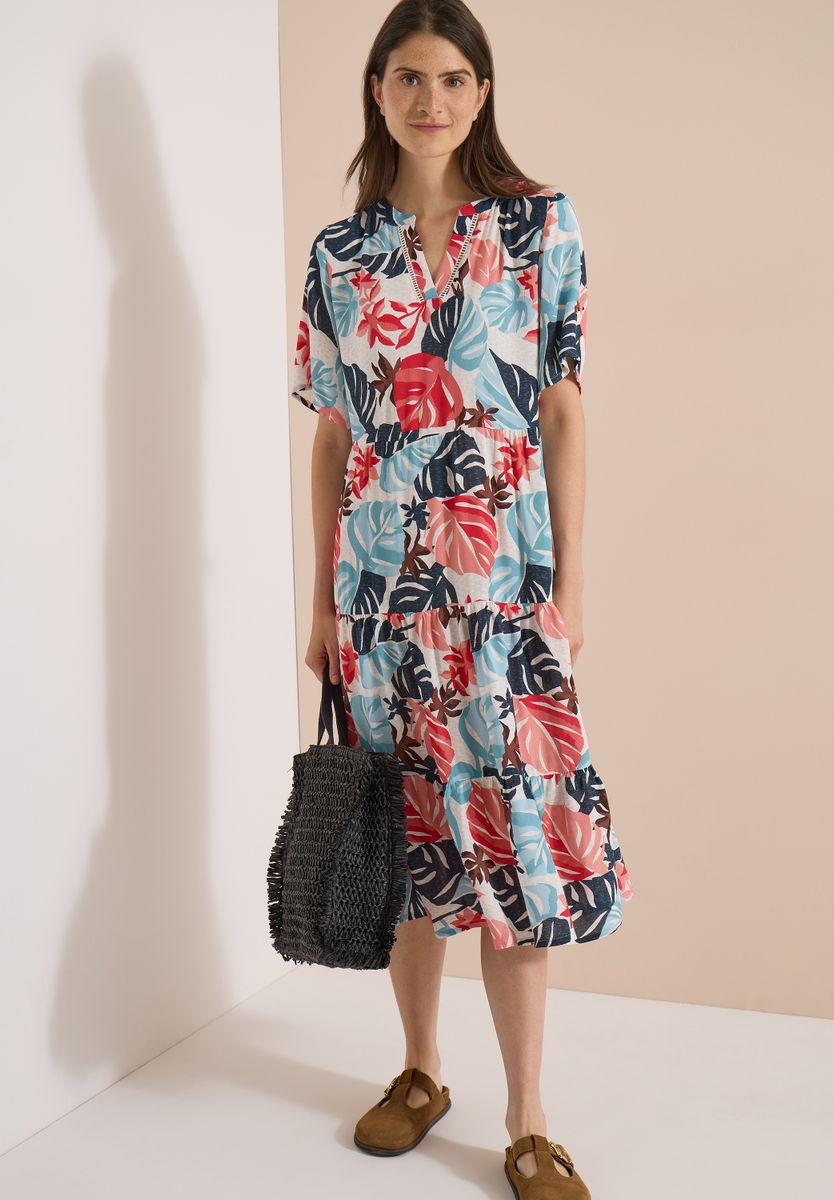 Midikleid mit Split Neck und Print