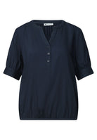Kurzarm Bluse mit Split Neck und Elastiksaum