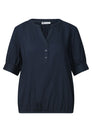 Kurzarm Bluse mit Split Neck und Elastiksaum