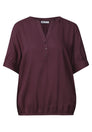 Kurzarm Bluse mit Split Neck und Elastiksaum