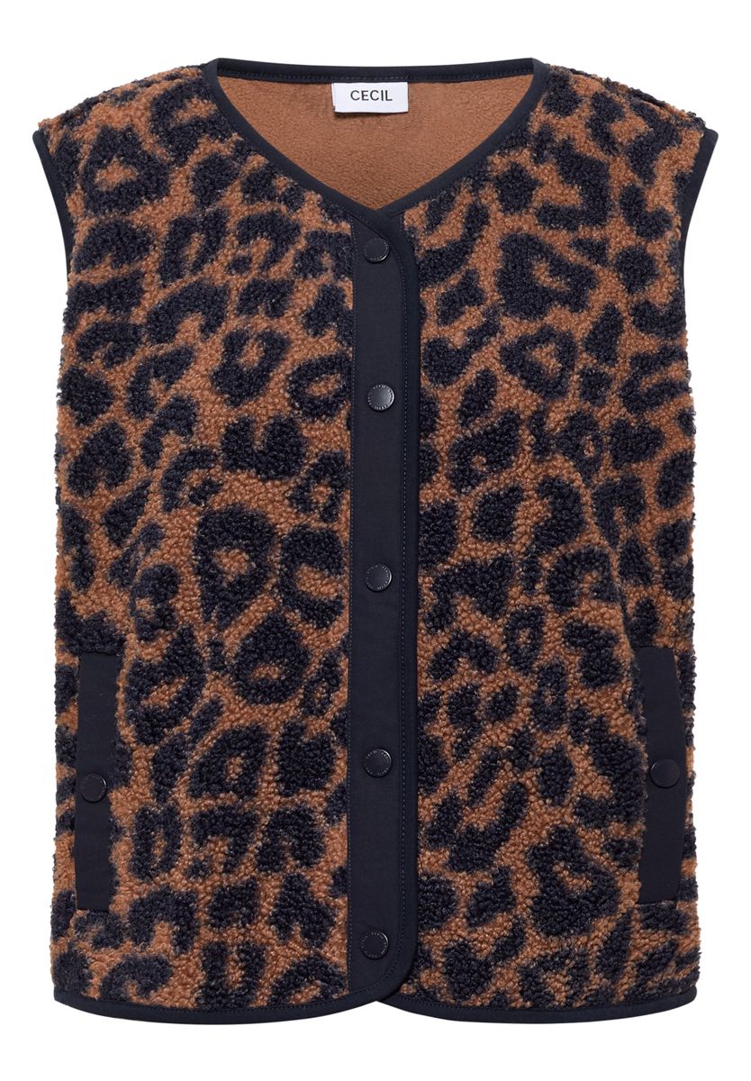 Teddy-Weste mit Softshelldetails und Leo-Muster