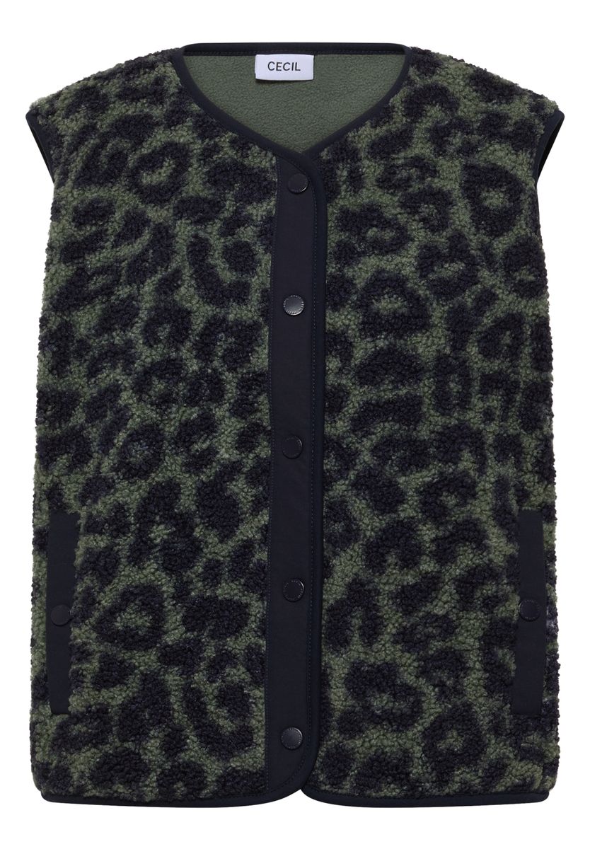 Teddy-Weste mit Softshelldetails und Leo-Muster
