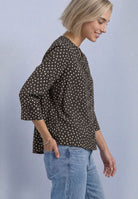 3/4-Arm Bluse mit Split Neck und Print