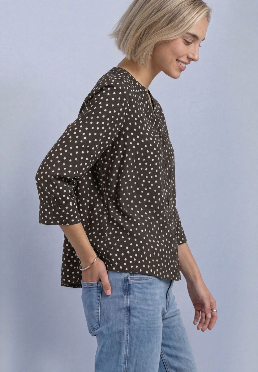 3/4-Arm Bluse mit Split Neck und Print