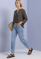 3/4-Arm Bluse mit Split Neck und Print