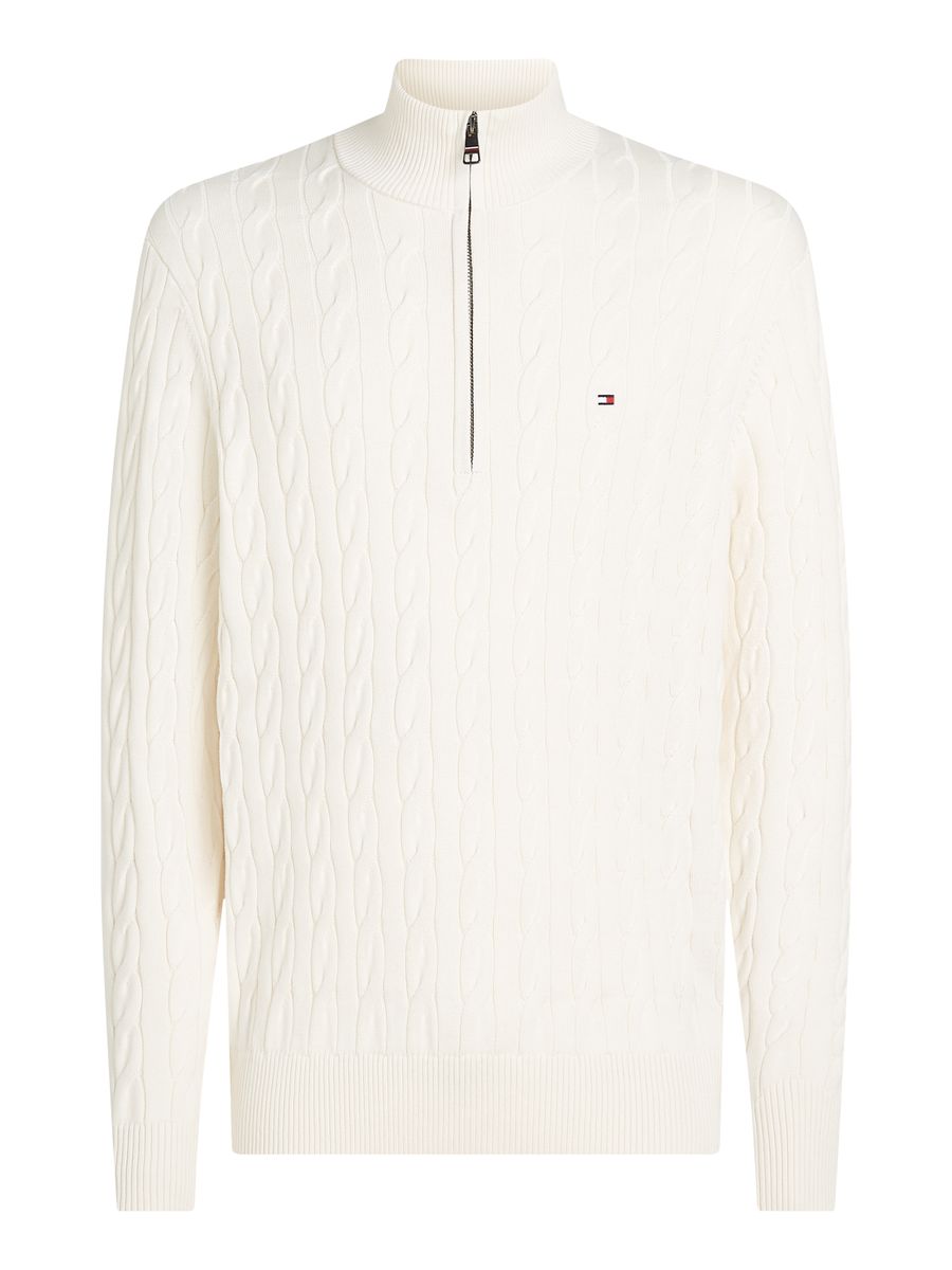 CLASSIC COTTON CABLE ZIP MOCK
