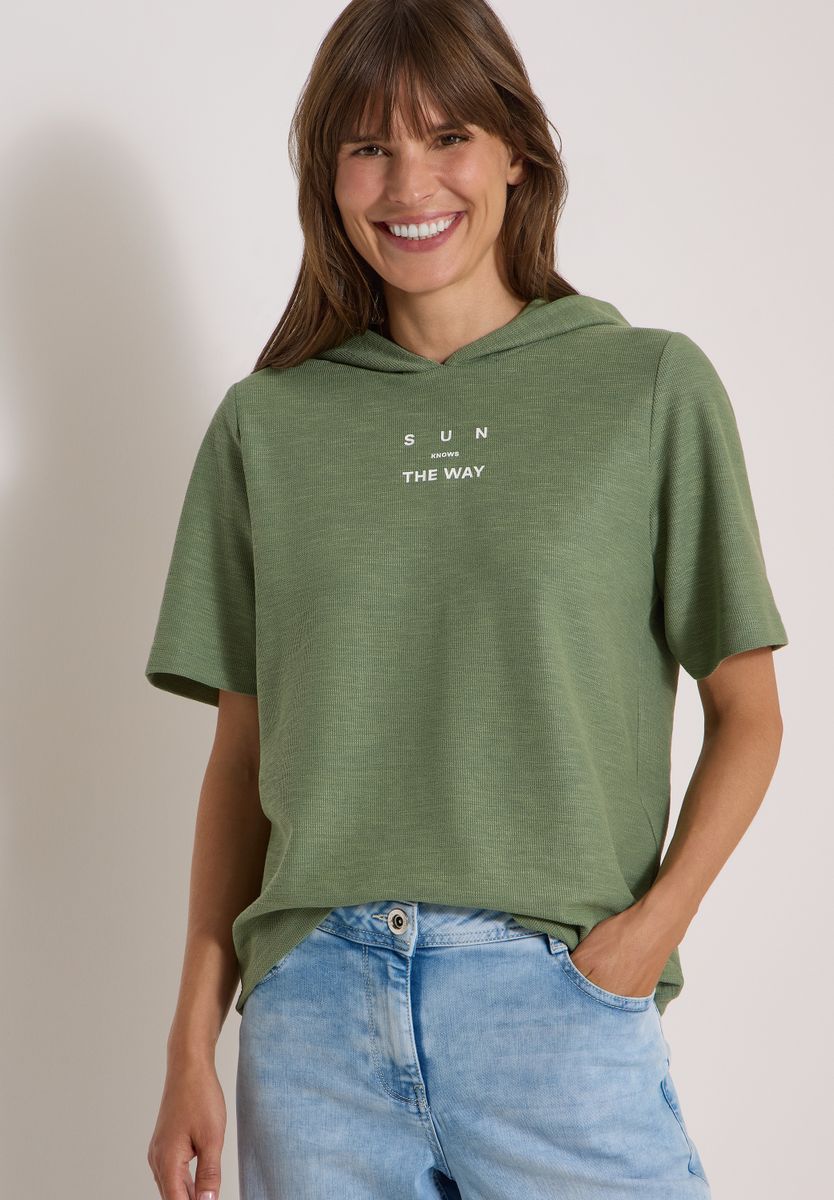 Kurzarm Shirt mit Kapuze und Wording