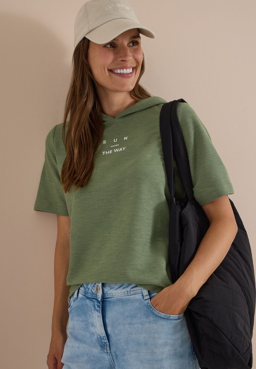 Kurzarm Shirt mit Kapuze und Wording