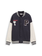 Oversize College Sweatjacke mit Snoopy-Print