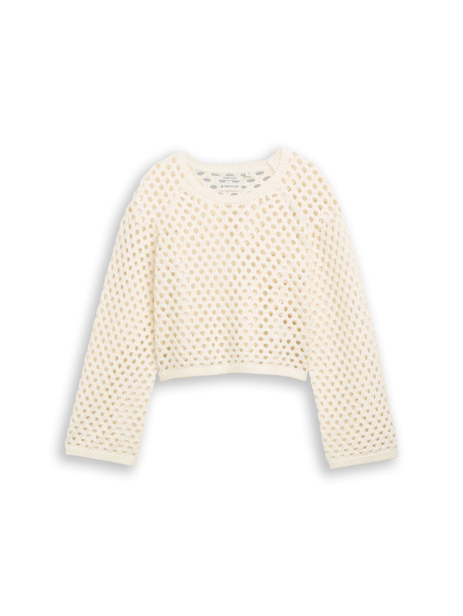 Cropped Strickpullover mit Lochmuster