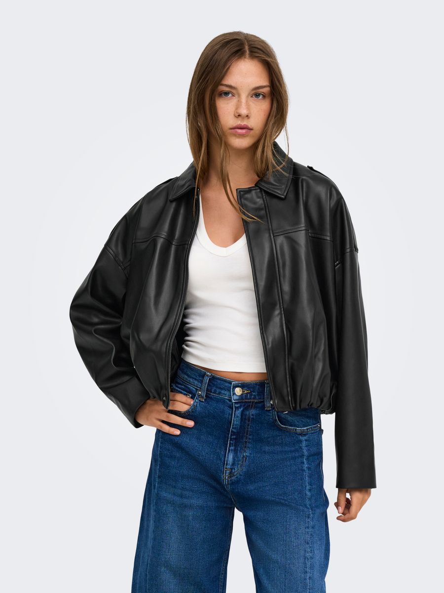 ONLMOON-NELI L/S FAUX LEATHER BOMBER PNT