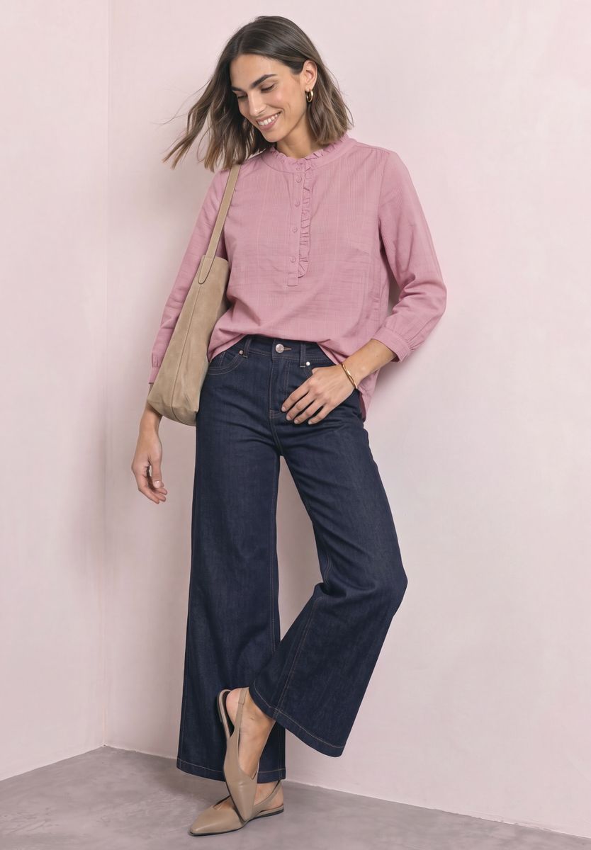 Langarm Cordbluse mit Rüschendetails