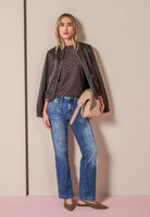 3/4-Arm Shirt mit Split Neck und Print