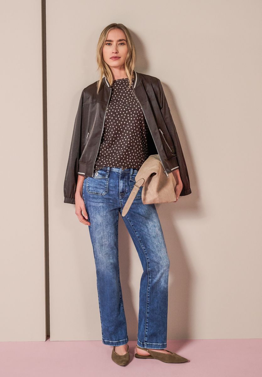 3/4-Arm Shirt mit Split Neck und Print