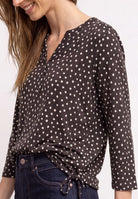 3/4-Arm Shirt mit Split Neck und Print