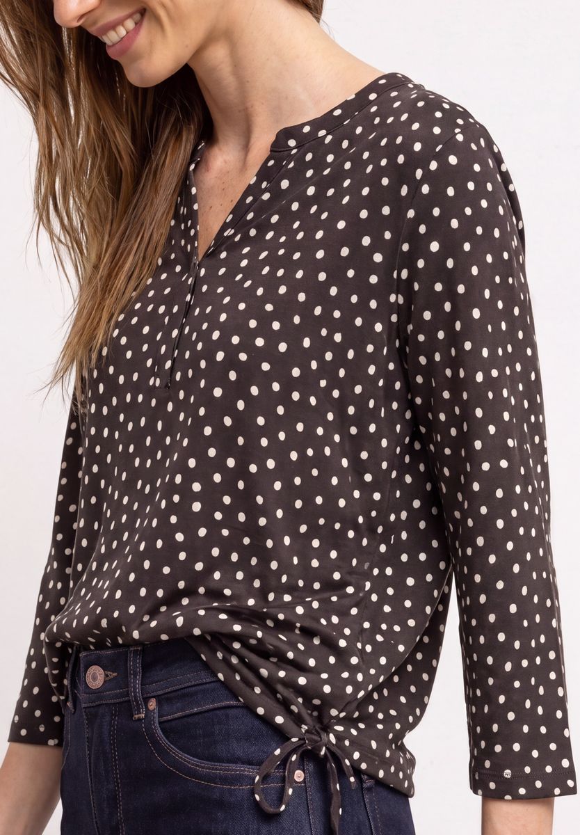 3/4-Arm Shirt mit Split Neck und Print