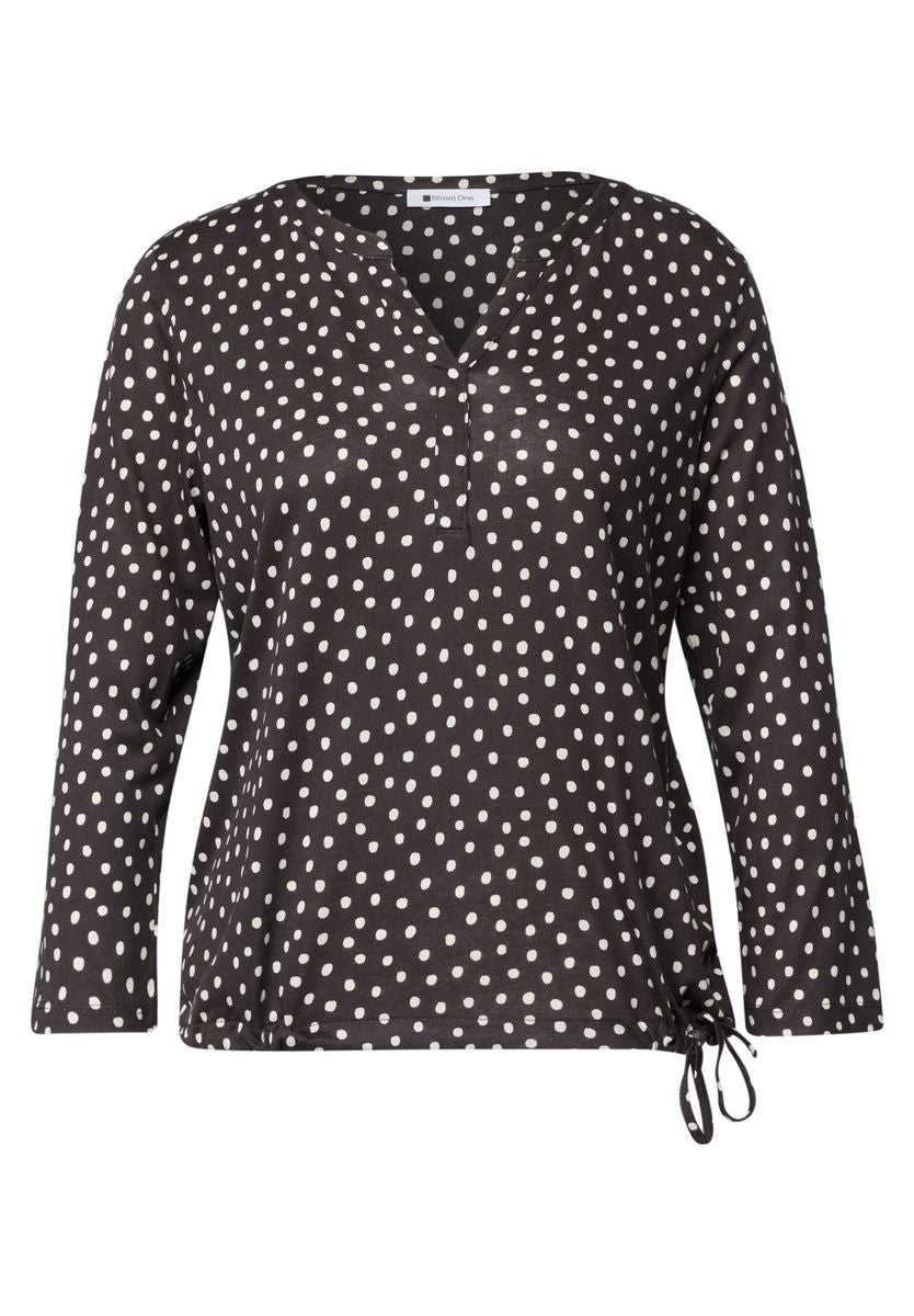3/4-Arm Shirt mit Split Neck und Print