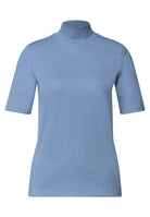 T-Shirt mit Turtle Neck in Rippstruktur