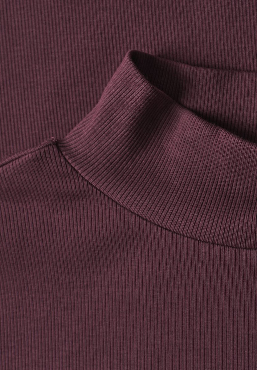 T-Shirt mit Turtle Neck in Rippstruktur