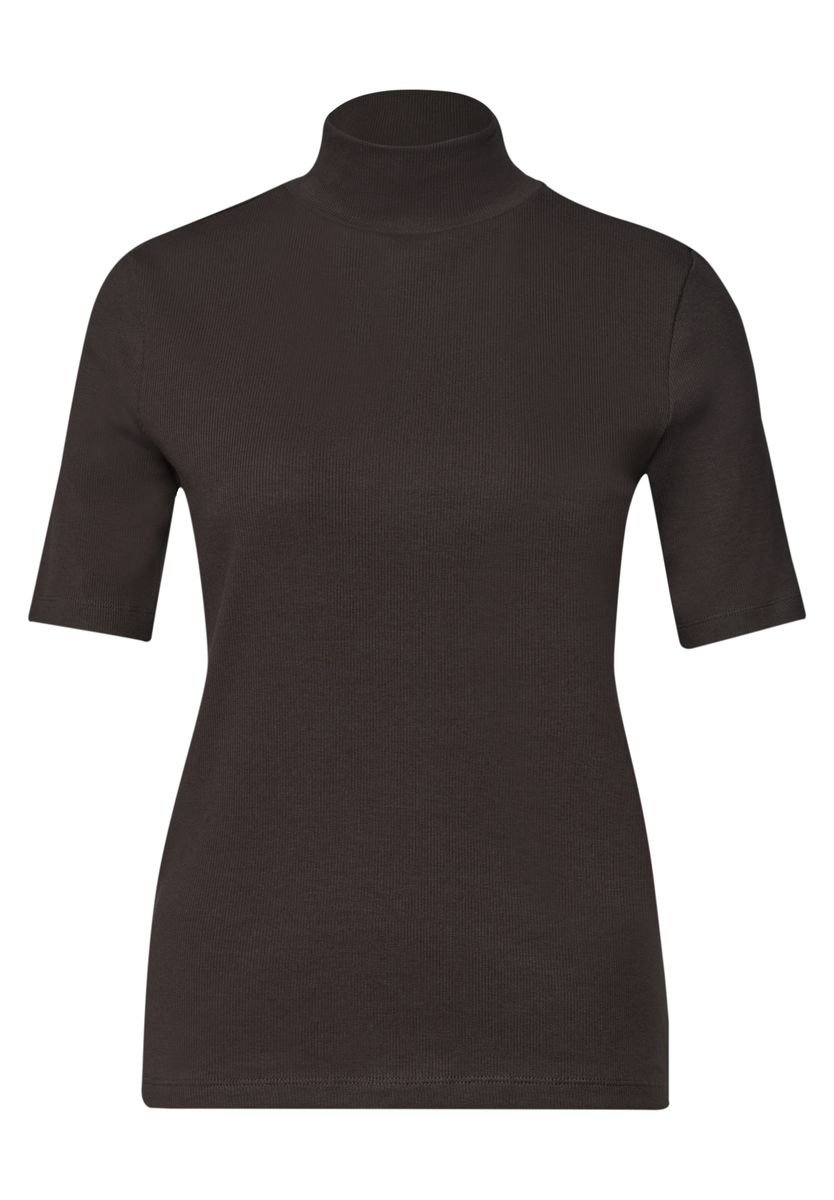 T-Shirt mit Turtle Neck in Rippstruktur