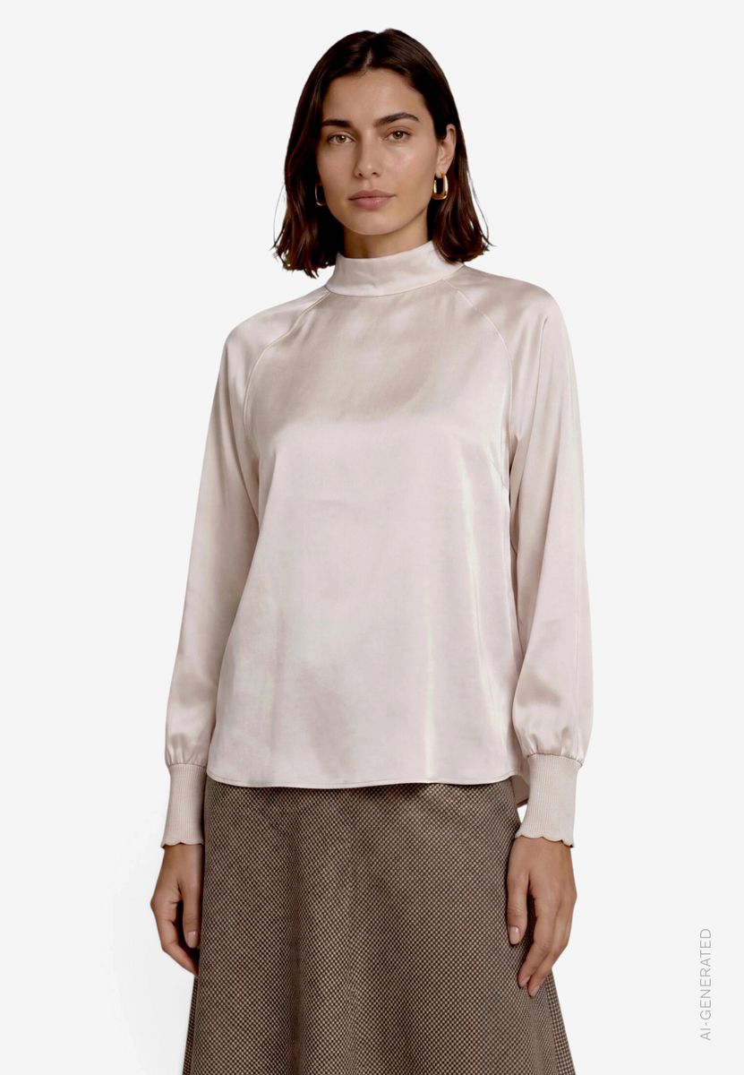 Damen Satinbluse   mit Stehkragen