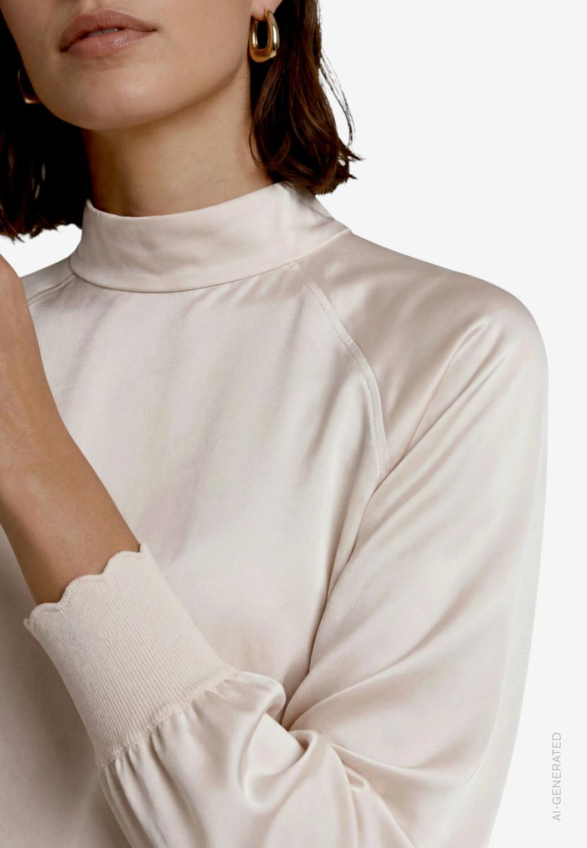 Damen Satinbluse   mit Stehkragen