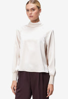 Damen Satinbluse   mit Stehkragen