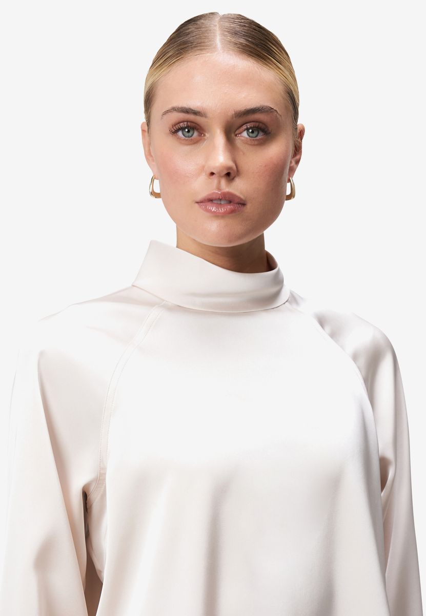 Damen Satinbluse   mit Stehkragen