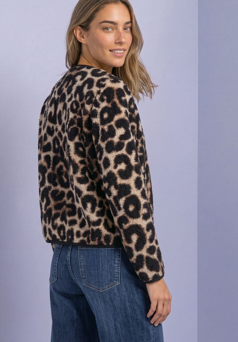 Teddy-Jacke mit Rundhals und Print