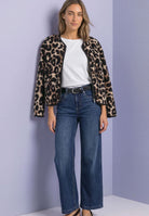 Teddy-Jacke mit Rundhals und Print