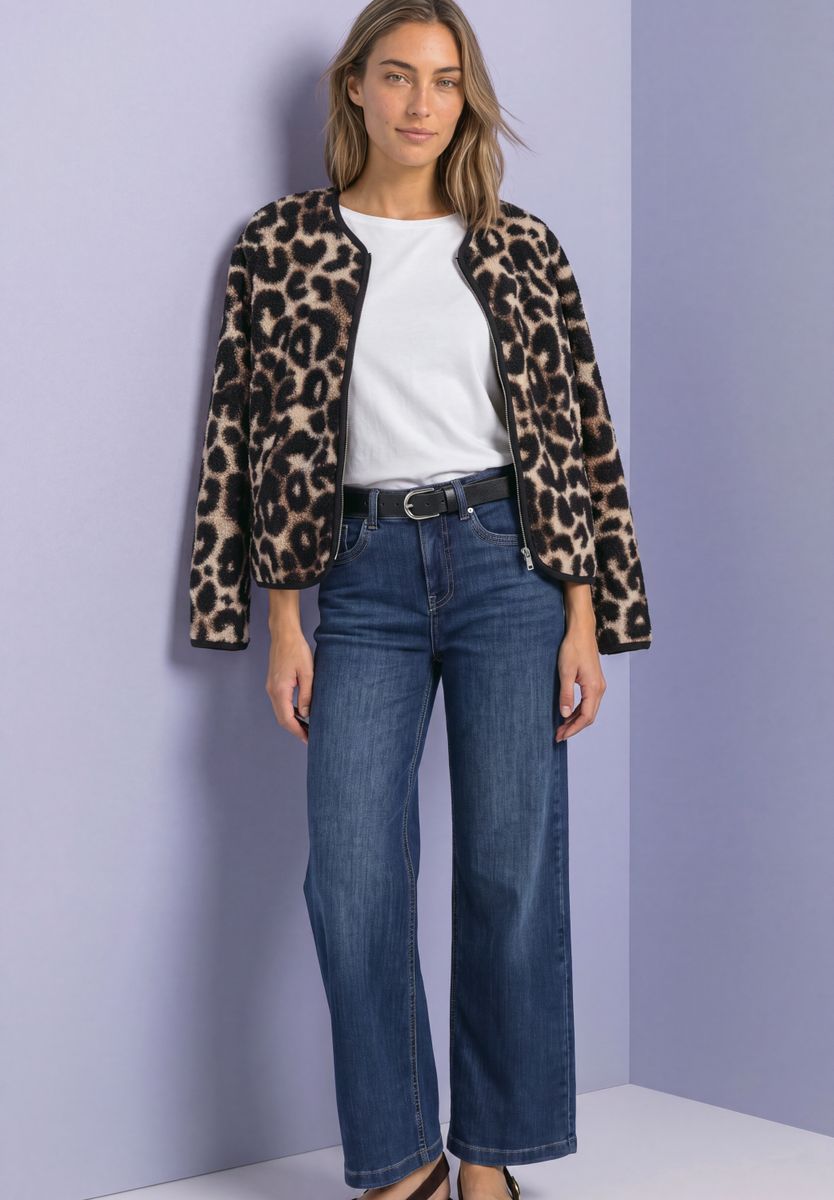 Teddy-Jacke mit Rundhals und Print