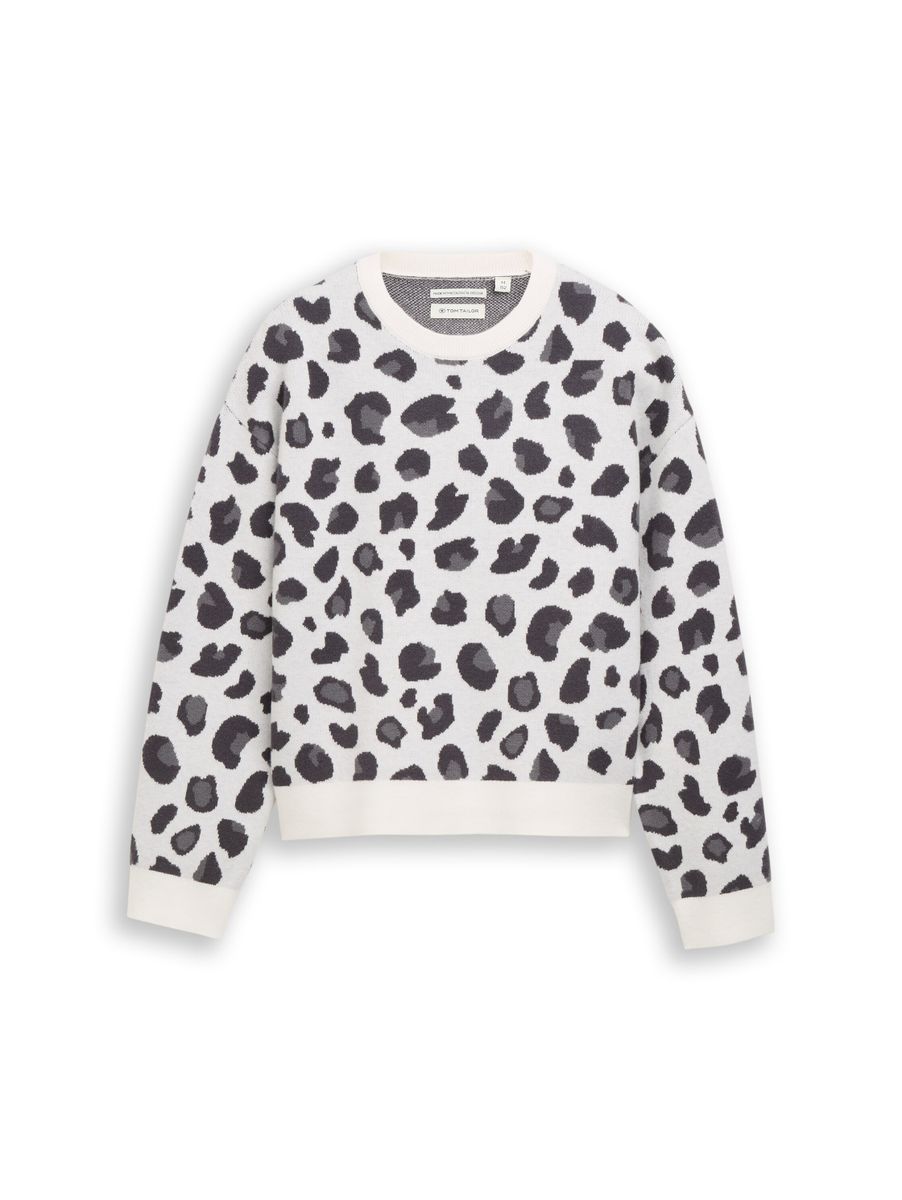 Jacquard Strickpullover mit Leo-Muster