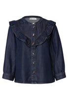 Langarm Denim Bluse mit Rüschen