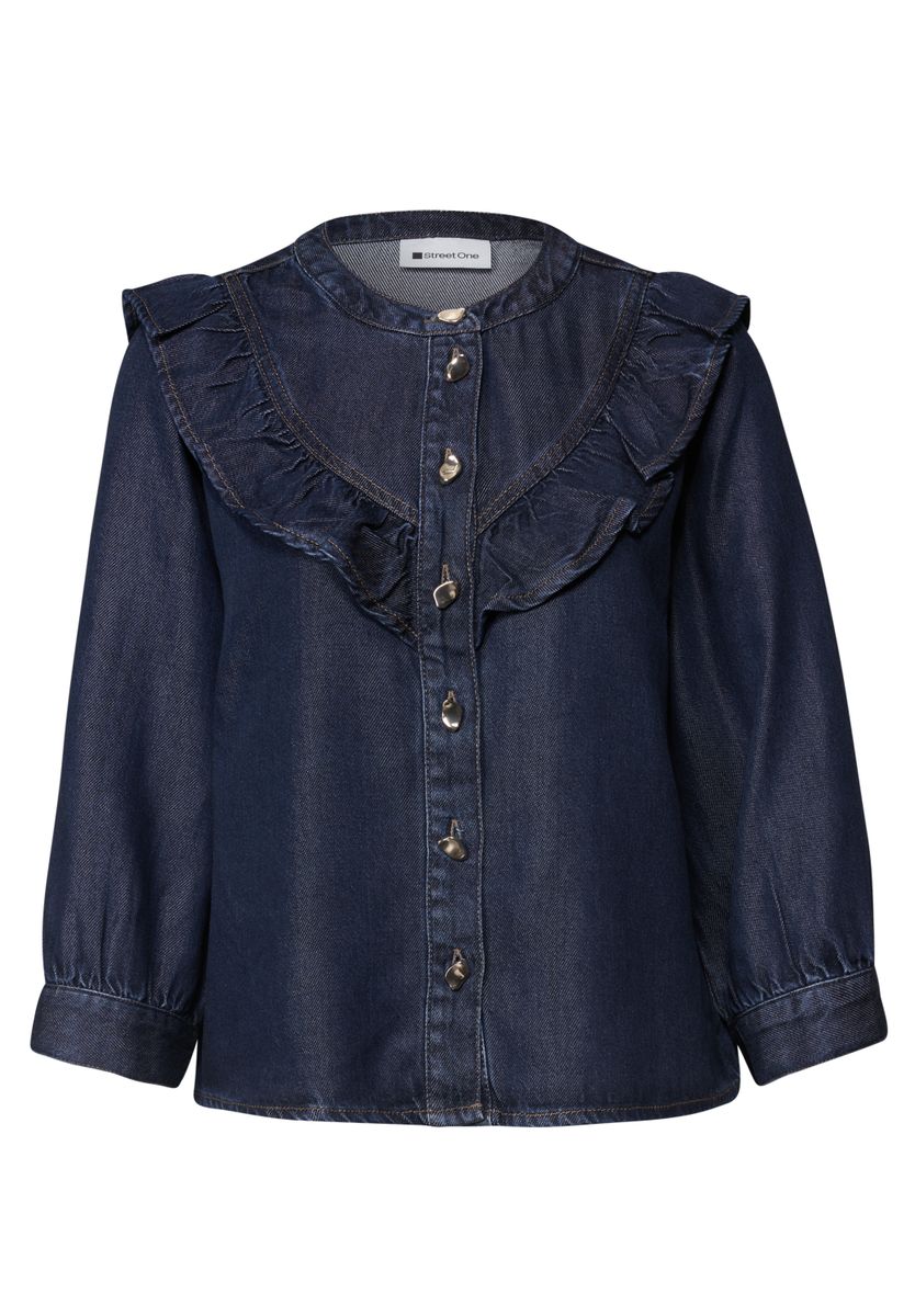 Langarm Denim Bluse mit Rüschen